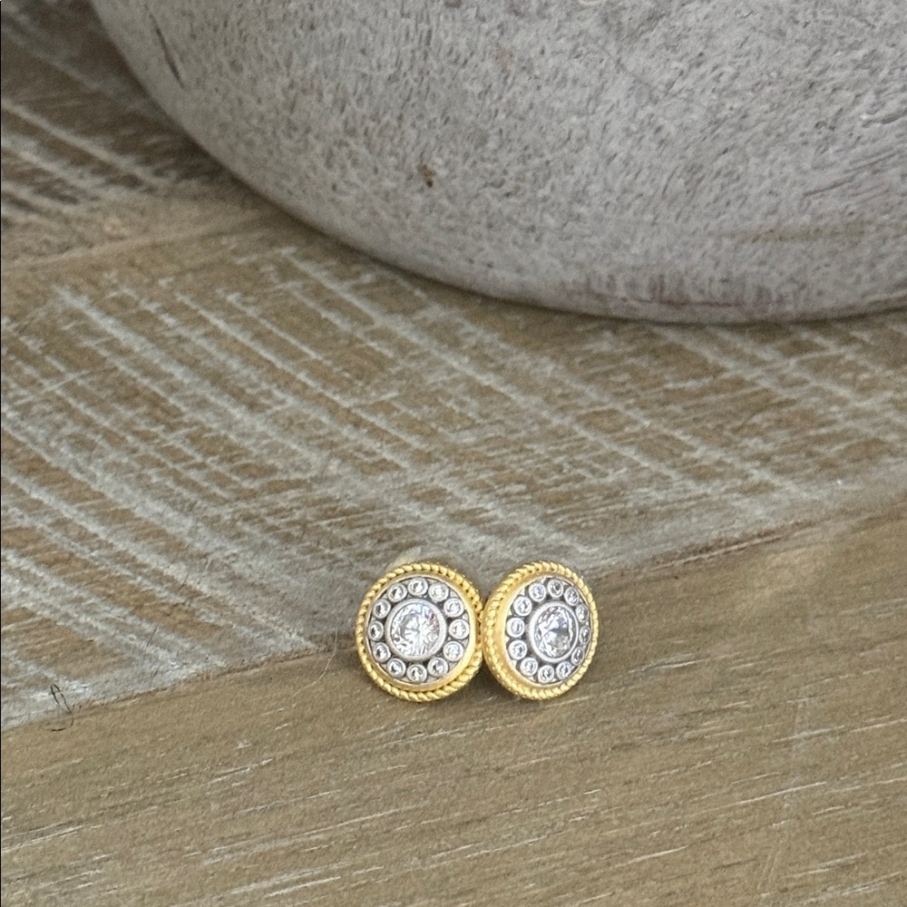 Freida Rothman button 925 Sterling Gold overlay Stud Earrings - Picture 3 of 5